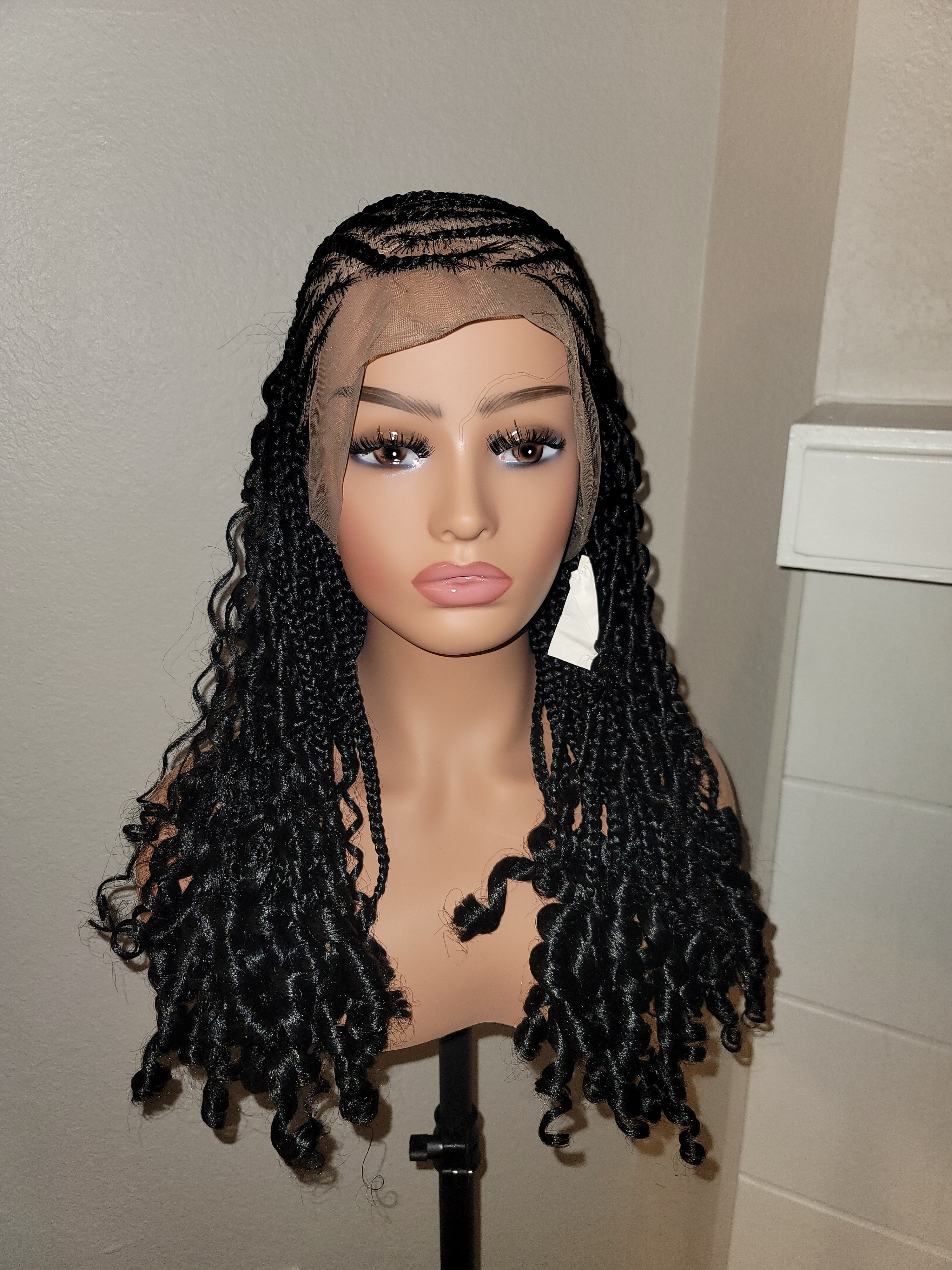 Cornrow Goddess Bohemian Knotless Box Braided Wigs With Deep Curls