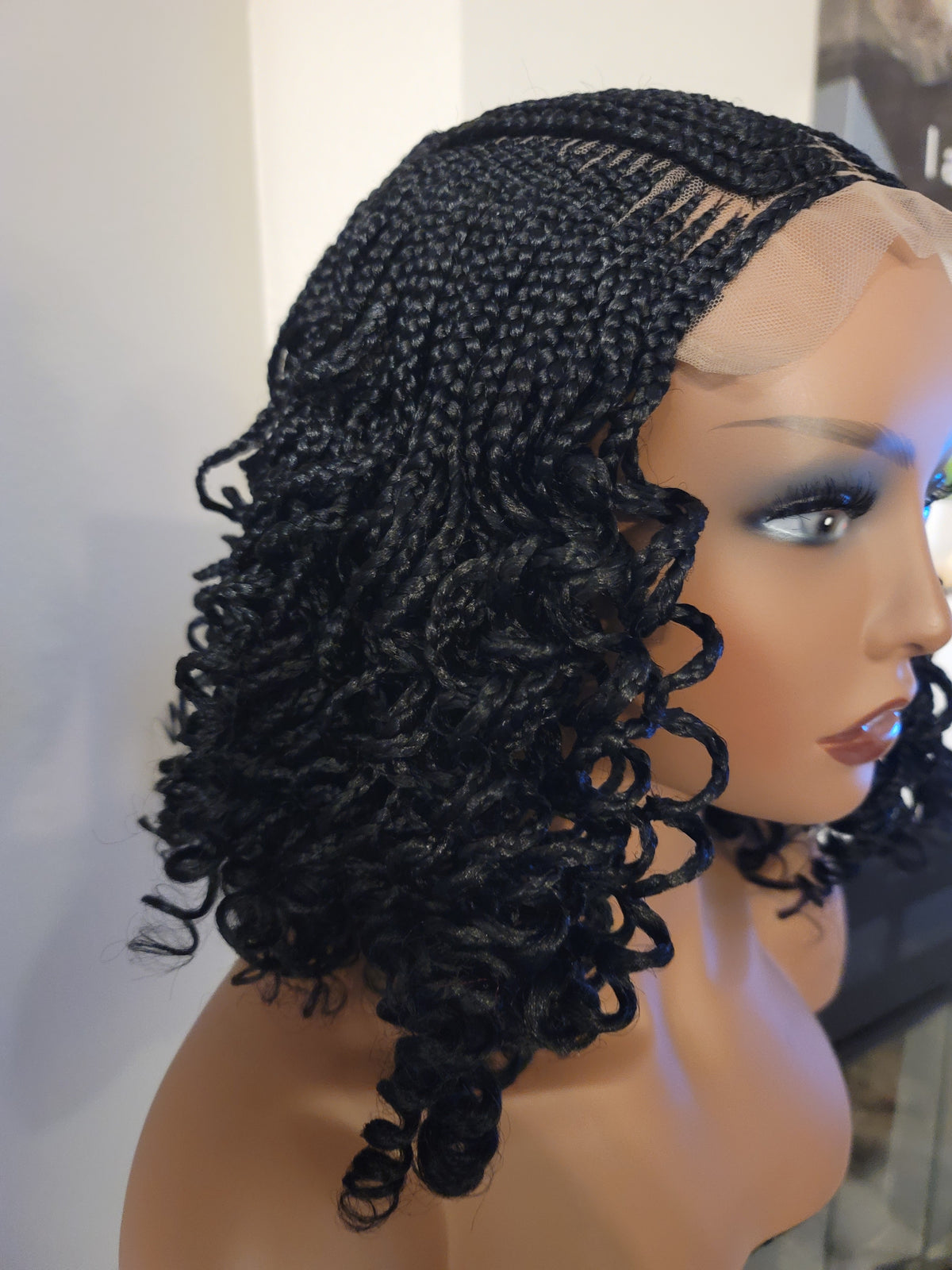 Short 2 Step Cornrow Ghana Weaving Braided Wig With Deep Curls