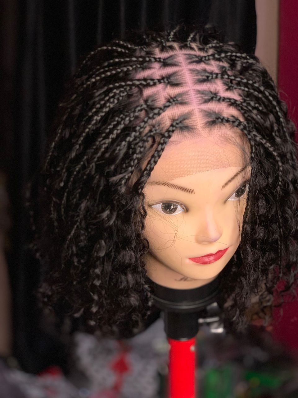 Human Hair Knotless Boho Box Braided Wigs With Curls